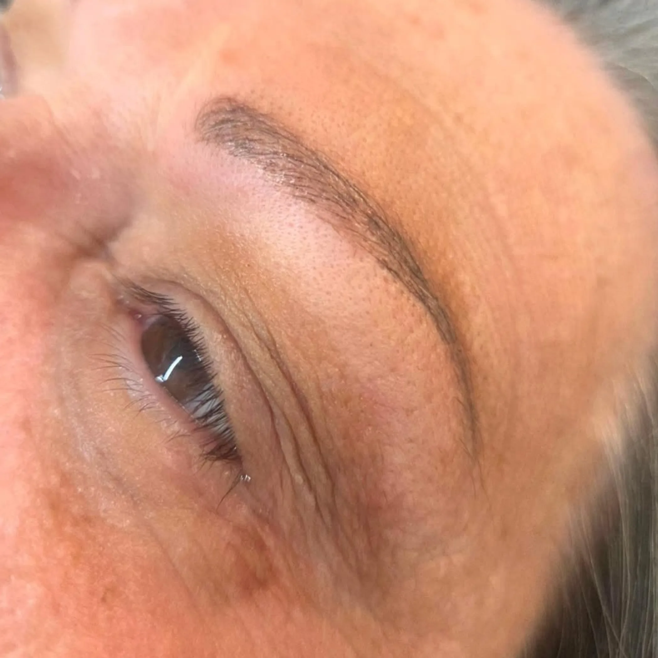 close-up of healed eyebrow microblading