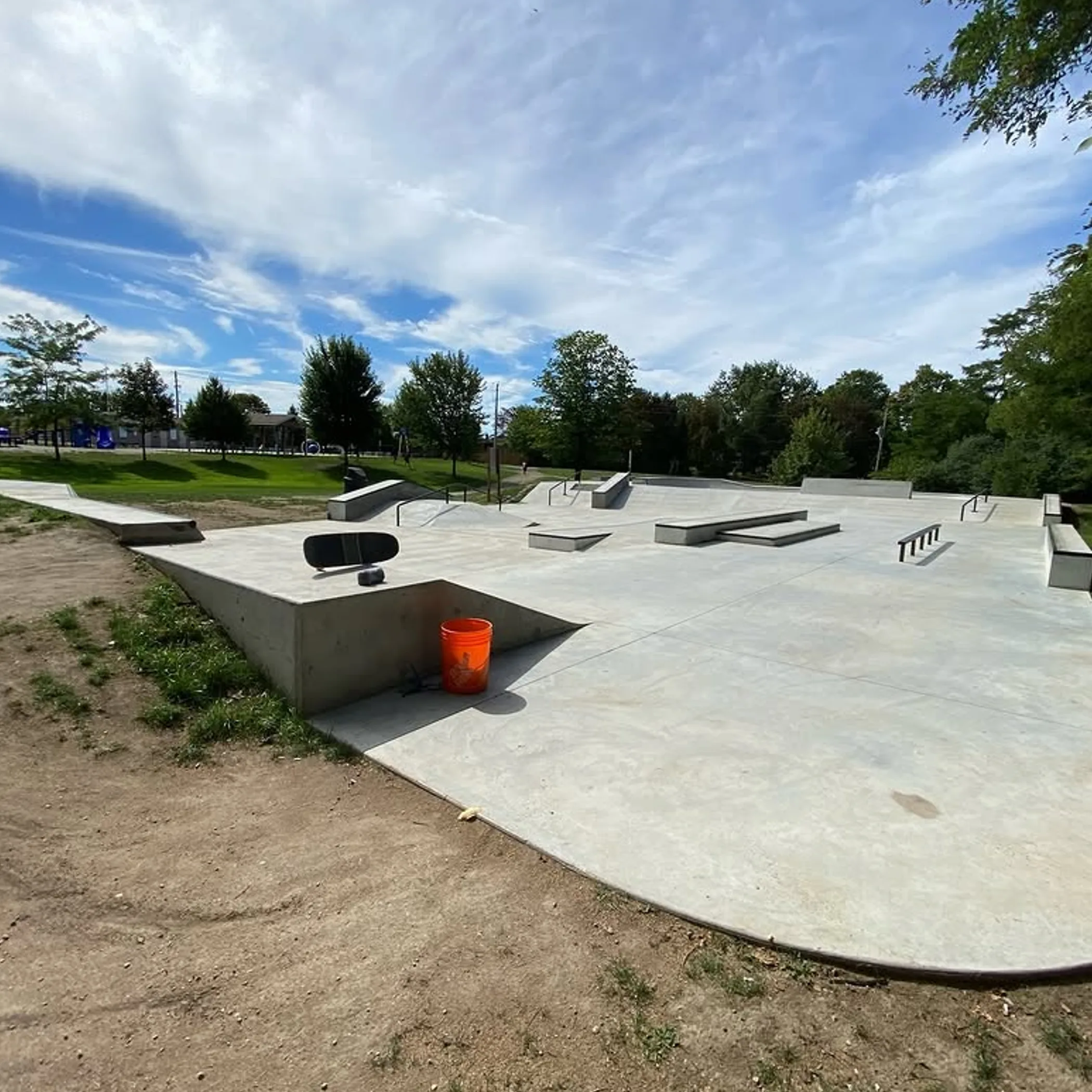landscaped skatepark with maintenance context