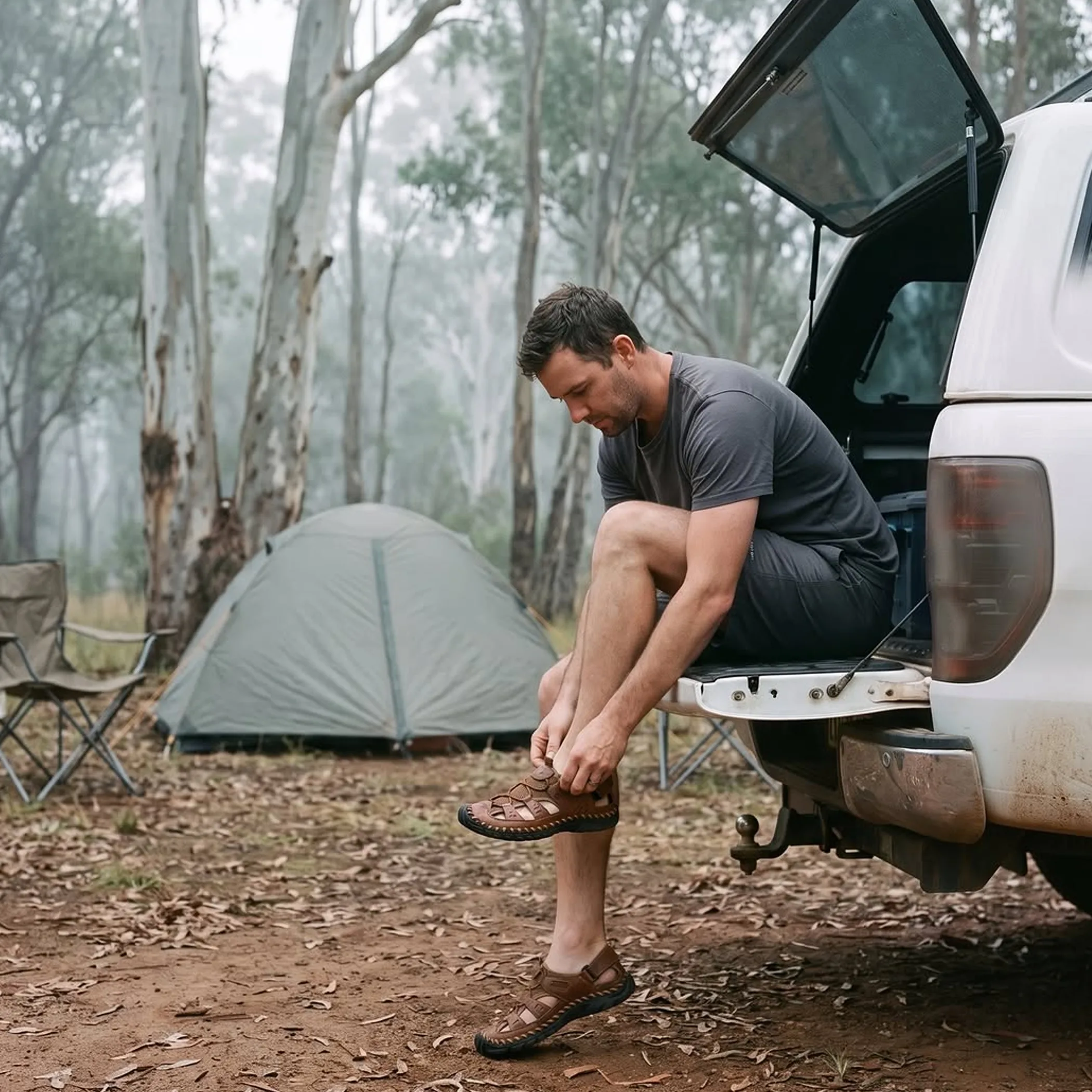 protective closed-toe sandals at campsite